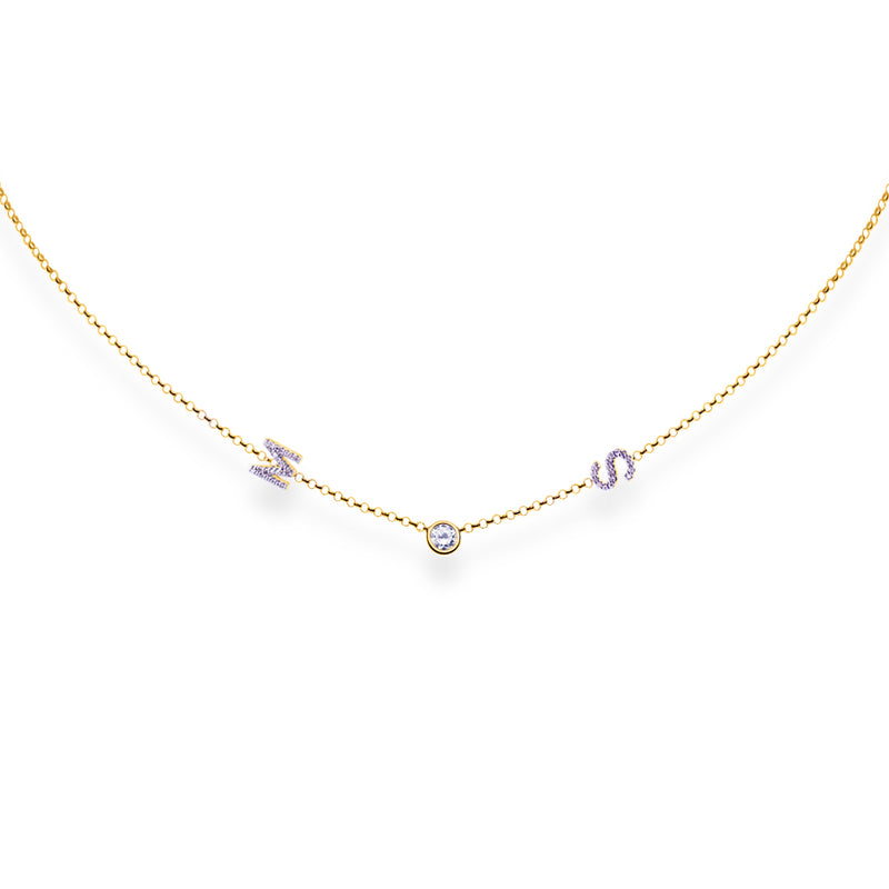 Multiple Diamond Initial Necklace with Bezel