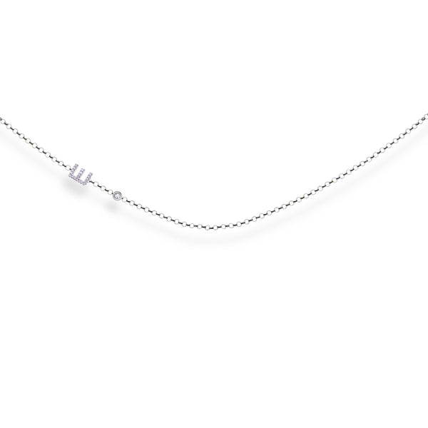 Assymetrical Diamond Initial Necklace with Bezel