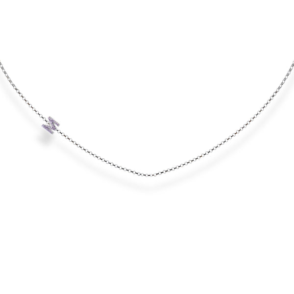 Assymetrical Single Diamond Initial Necklace