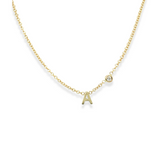 Center Block Initial With Diamond Bezel Necklace