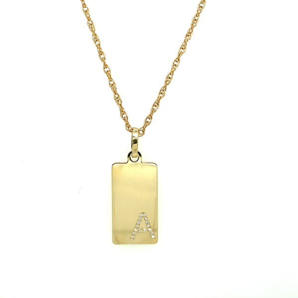 Gold Bar Diamond Initial Pendant